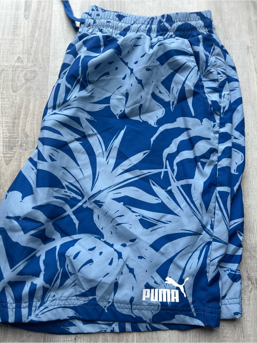 Puma Blue and Light Blue Tropical Print Swim Shorts